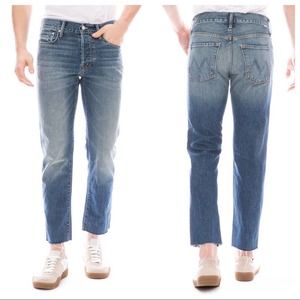 NWT Mother MR The Chaser Ankle Fray Jeans Bootcamp Medium Wash Denim Button Fly